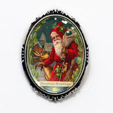 Old World Santa Claus Christmas Brooch Gold Silver Holiday