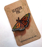 Monarch Butterfly Leather Nature Art Animal Pin