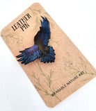 Flying Raven Leather Nature Art Animal Pin