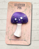 Spotted Mushroom Leather Pin