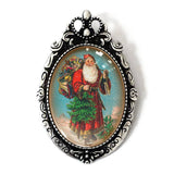 Santa Claus Christmas Art Brooch Gold or Silver Holiday