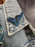 Flying Raven Leather Nature Art Animal Pin