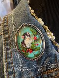 Vintage Christmas Kitten Holly Brooch Silver Holiday