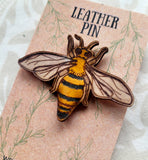 Honey Bee Leather Pin - Insect Zoo Nature Art