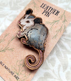 Opossum Leather Pin - Nature Zoo Art Jewelry