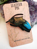 Rainbow Scarab Leather Nature Art Insect Animal Pin