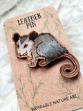 Opossum Leather Pin - Nature Zoo Art Jewelry